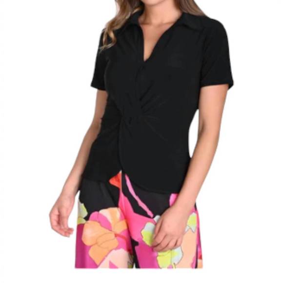 NEW FRANK LYMAN gathered knit top in black - Picture 1 of 2